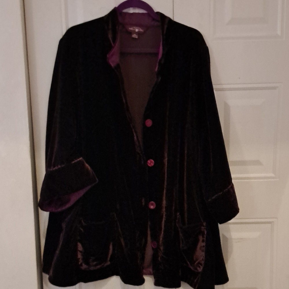 April Cornell maroon velvet jacket XXL